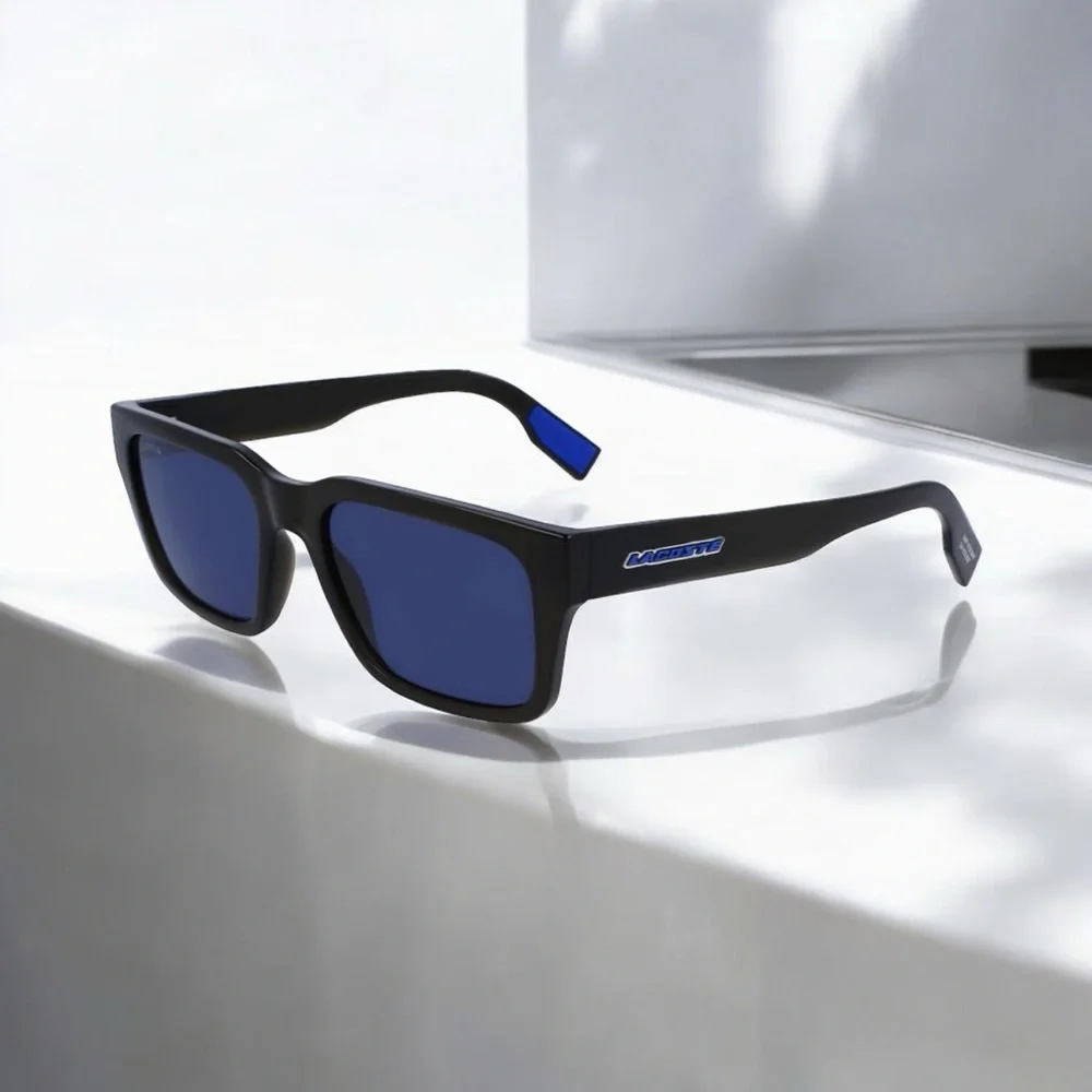 LACOSTE CLASSIC SQUARE SUNGLASSES  DARK GREY WITH BLUE UV LENSES NEW WITH TAGS